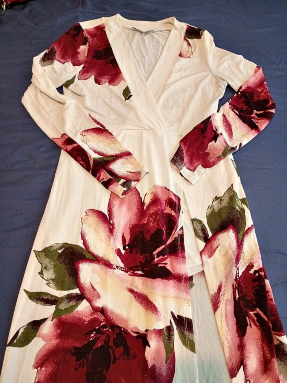 Floral Wrap Maxi Dress in Cream & Pink Like New